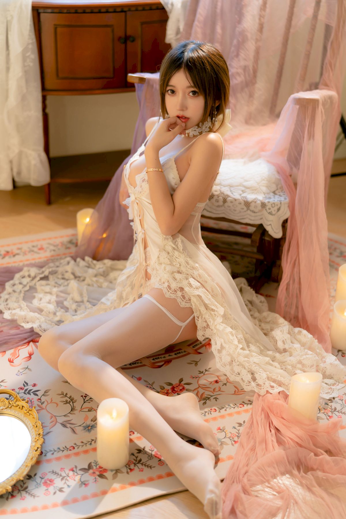 斗鱼主播米线线sama蕾丝吊裙COS纯爱战神性感写真第15张